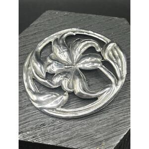 Vintage Sterling Silver Tiger Lily 2 1/3" Large Round Pin Brooch